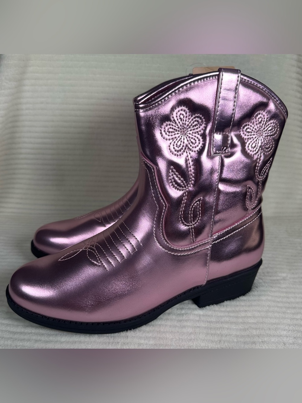 Thereabouts Big Girls Metallic Pink Catalina Flat Heel Cowboy Boots NWT Size 5